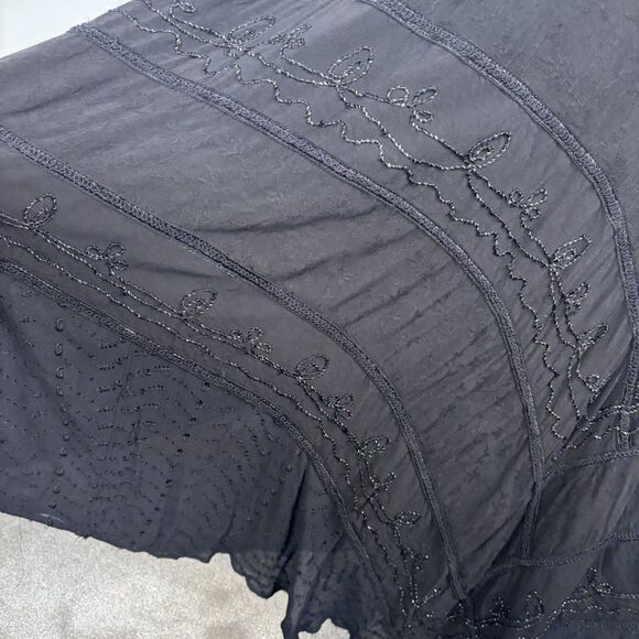 Advance One Size Maxi Skirt Black Flowy Boho Hippie Embroidery Flawed Hem - Picture 4 of 15